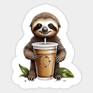 Iced Coffee and Cute Baby Sloth Sticker